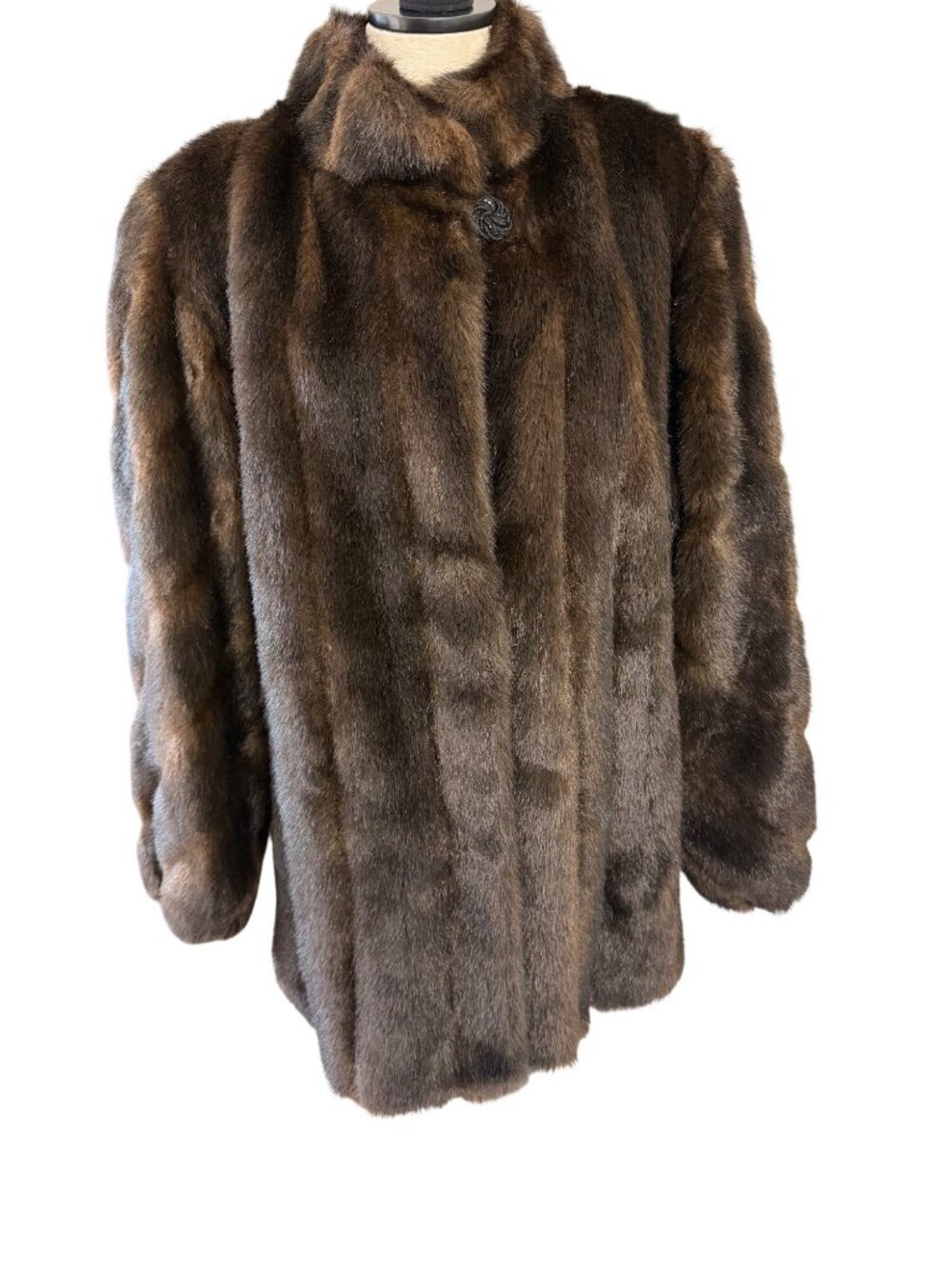 Fabulous Furs Womens Lined Faux Fur Mink Jacket Size M Brown Relaxed Pocket Glam - Picture 11 of 13
